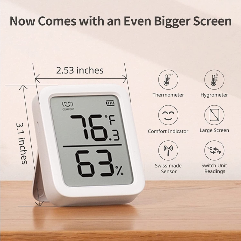 SwitchBot Thermometer Hygrometer, Bluetooth Indoor Humidity Meter for Home, Temperature Sensor with App Control, Large LCD Display, Notification Alerts, 2-Year Data Storage Export - Image 2